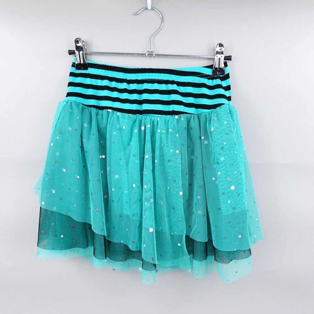 2013 Monster High Skirt Girls 10-12 Turquoise Asymmetrical Tulle Metallic